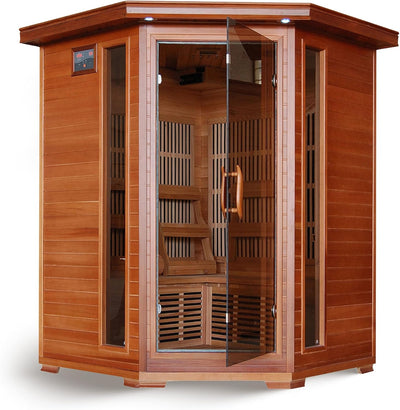 Infrared Sauna Designed for Home Wellness, 3 Person Cedar Corner, 7 Carbon Heaters, 120V Compatible