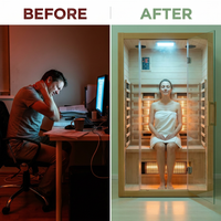 1 Person Extendable FAR Infrared Sauna for Home, Hemlock Wood Low EMF 6 Carbon Heaters Indoor Saunas with LED Lights, Bluetooth Speaker, Digital Control Panel, and Seating Bench — Before & After
