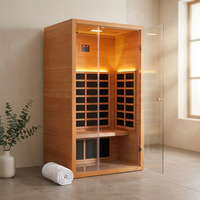 1 Person Extendable FAR Infrared Sauna for Home, Hemlock Wood Low EMF 6 Carbon Heaters Indoor Saunas with LED Lights, Bluetooth Speaker, Digital Control Panel, and Seating Bench — Studio Shot