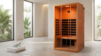 1 Person Extendable FAR Infrared Sauna for Home, Hemlock Wood Low EMF 6 Carbon Heaters Indoor Saunas with LED Lights, Bluetooth Speaker, Digital Control Panel, and Seating Bench — Lifestyle