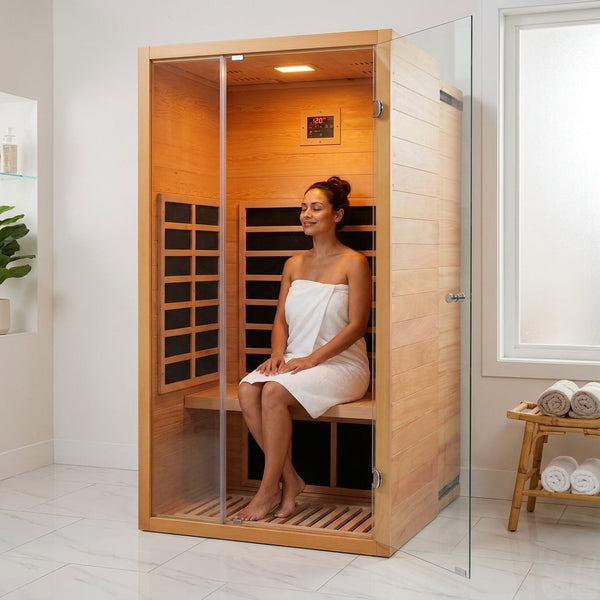 Infrared Sauna Designed for Home Wellness, Hemlock Wood Construction, 6 Carbon Heaters, Digital Control