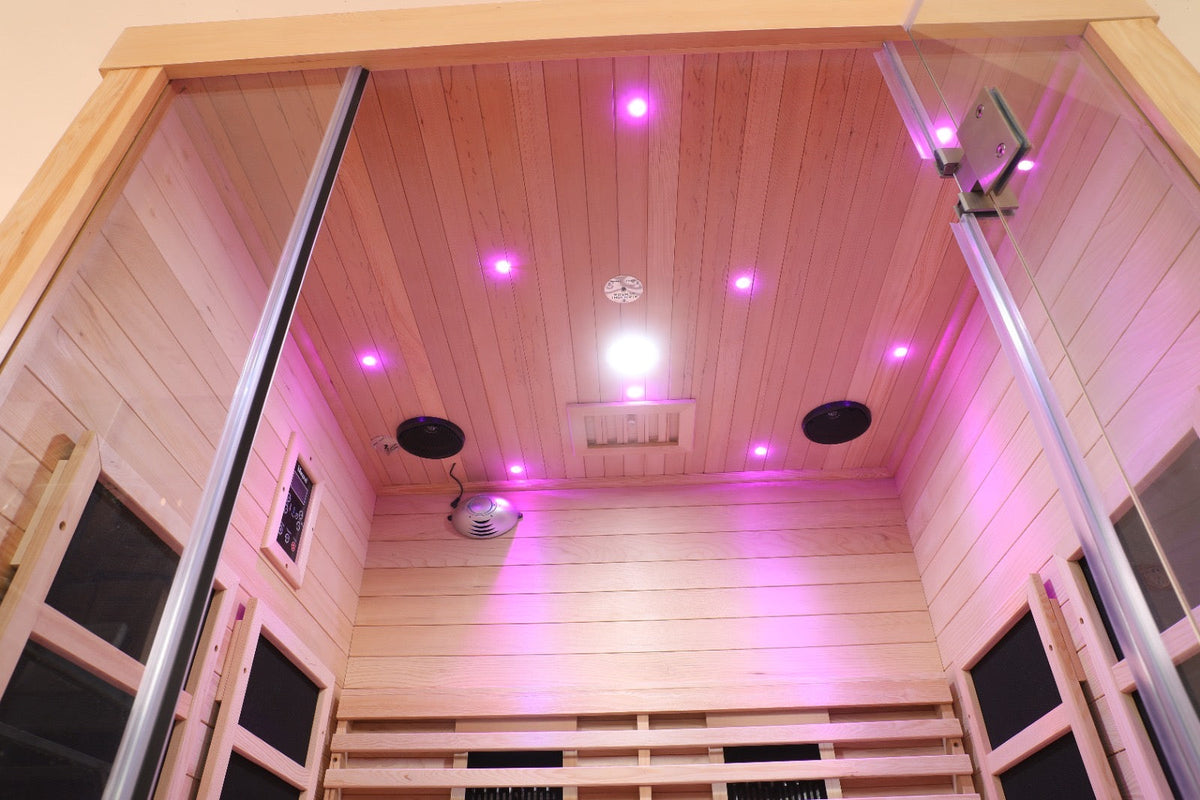 Blisspod | Venetian | Full Spectrum Indoor Premium Canadian Hemlock Low EMF Sauna | 10 Heaters | Chromotherapy & Reflexology | 2 Person