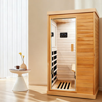 Infrared Sauna Room Single Room With Hemlock Frame, 6 Heating Plates, Built-In Lights And Bluetooth Audio - Natural