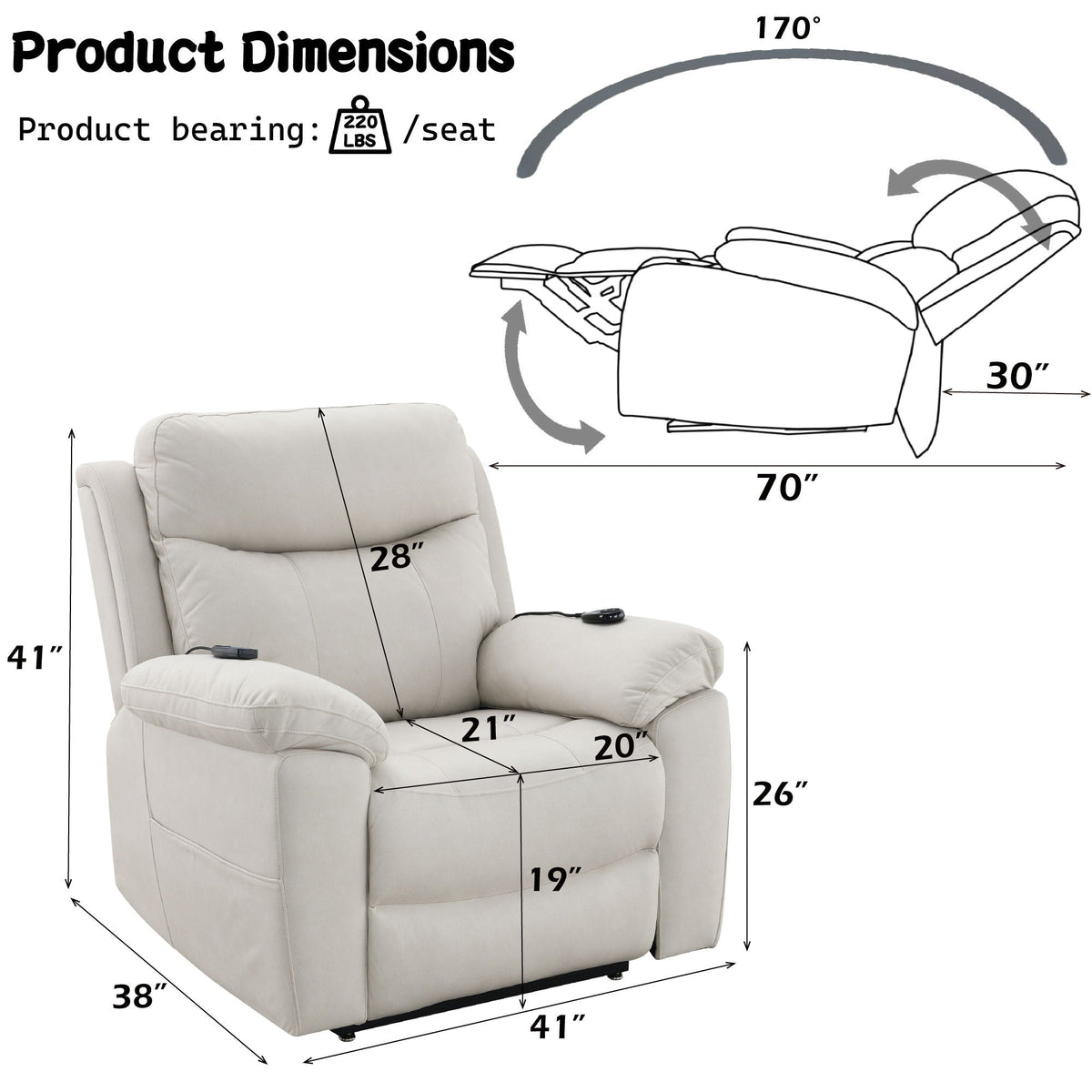 Chriki - Power Motion Recliner & Lift Heating Massage Chair - Beige