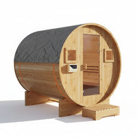 Traditional Barrel Sauna Built for Year-Round Use, 6KW Electric Heater, Solid Wood Construction, 4-6 Person